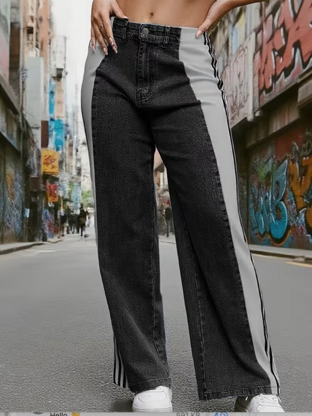 NWT plus High Waisted Wide Leg Stretch Barrel Black Denim w/Stripes Jeans 2XL
